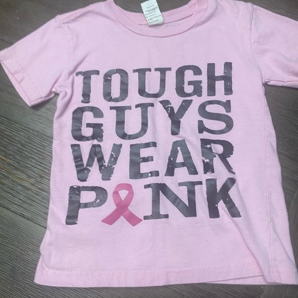 Tough Guys Wear Pink Cancer Awareness T-Shirt boys 3T Pink - Picture 1 of 3